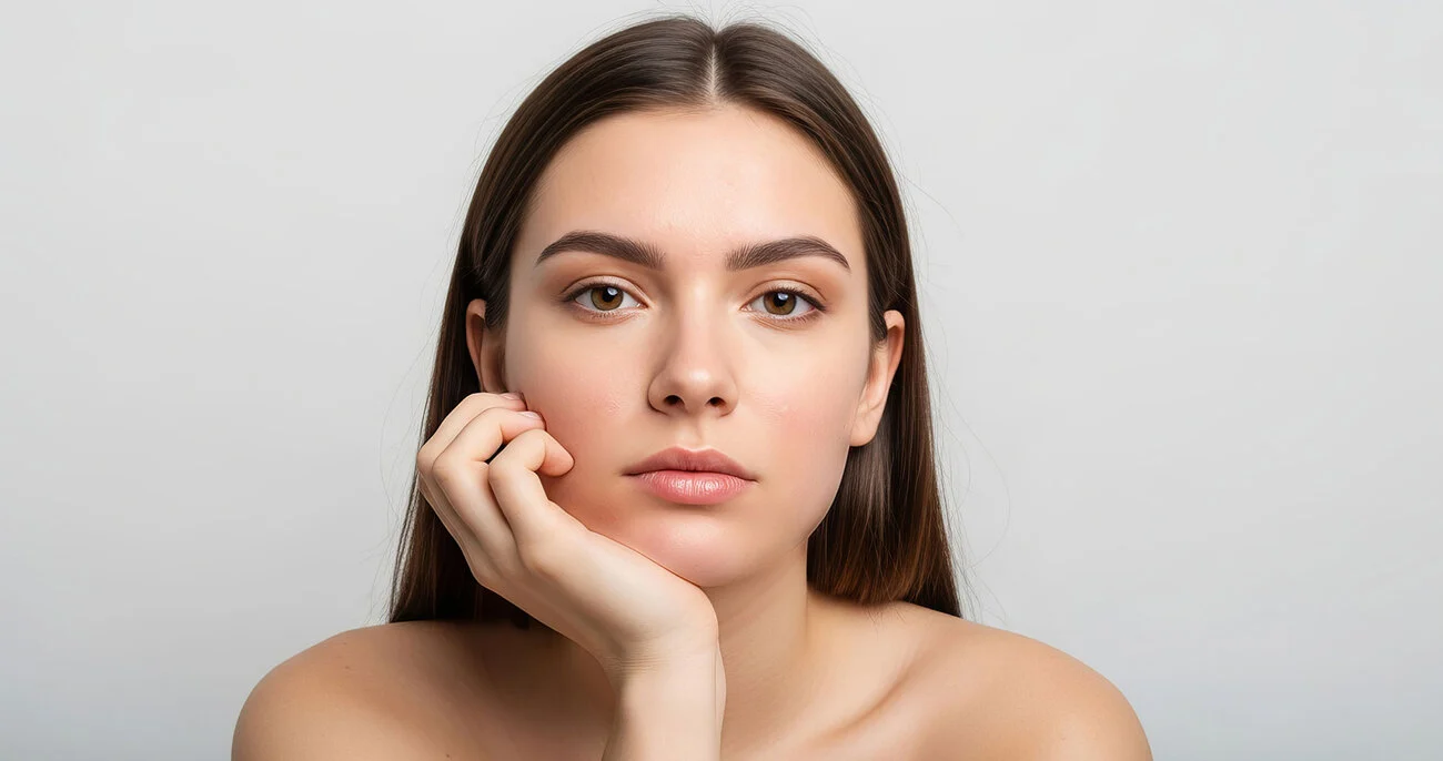 Woman with smoother and clearer-looking skin after skincare routine