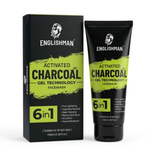 Englishman Activated Charcoal Face Wash for Men - Deep Cleansing, Oil Control & Acne Care – 6 in 1 Gel Technology Facewash Suitable for All Skin Types 100ml